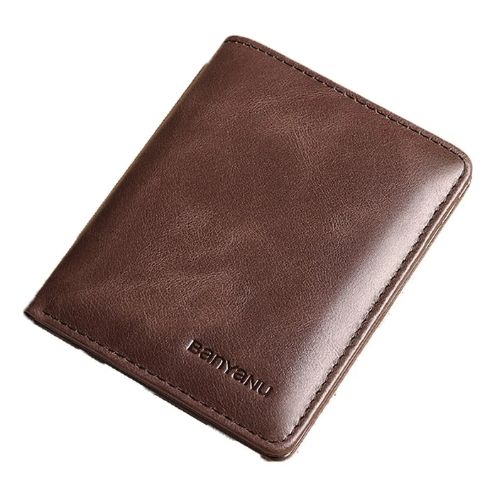 BANYANU N776 Cowhide Men Short Wallet Ultra-thin Card Cash Storage Bag - Retro Cowhide / Coffee - 1