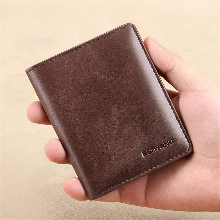 BANYANU N776 Cowhide Men Short Wallet Ultra-thin Card Cash Storage Bag - Retro Cowhide / Coffee - 5
