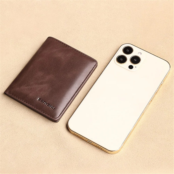 BANYANU N776 Cowhide Men Short Wallet Ultra-thin Card Cash Storage Bag - Retro Cowhide / Coffee - 6