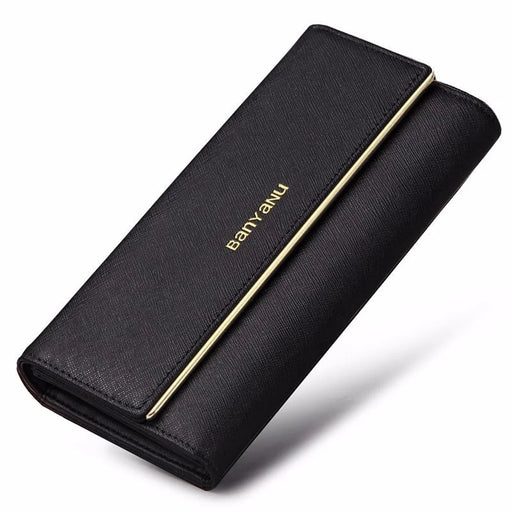 BANYANU BYN-1611 Second-layer Cowhide Women Long Wallet Tri-fold Clutch Purse - Black - 1