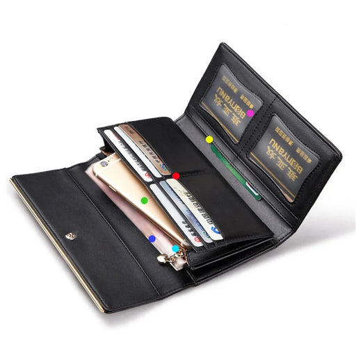 BANYANU BYN-1611 Second-layer Cowhide Women Long Wallet Tri-fold Clutch Purse - Black - 2