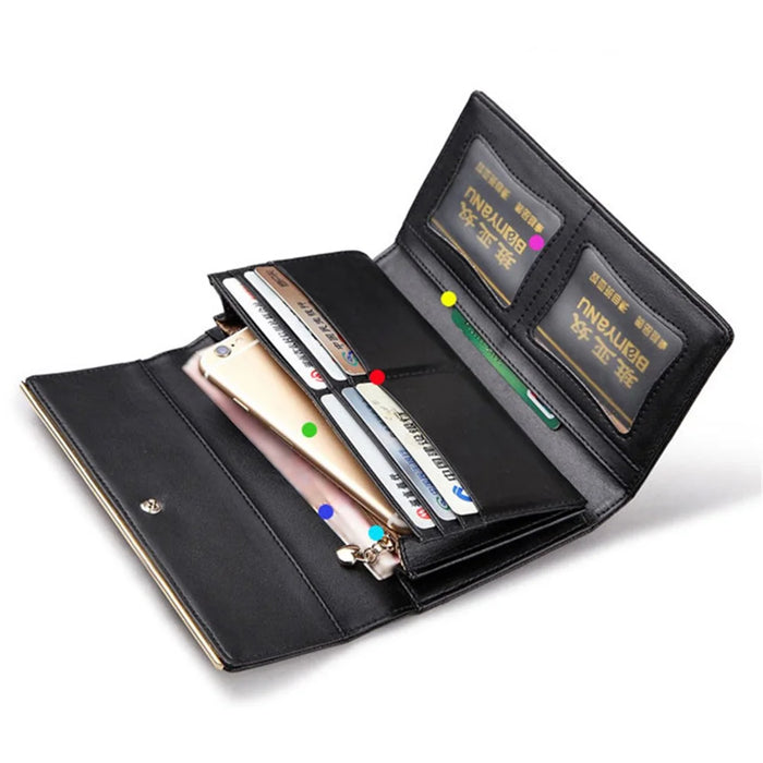 BANYANU BYN-1611 Second-layer Cowhide Women Long Wallet Tri-fold Clutch Purse - Black - 2