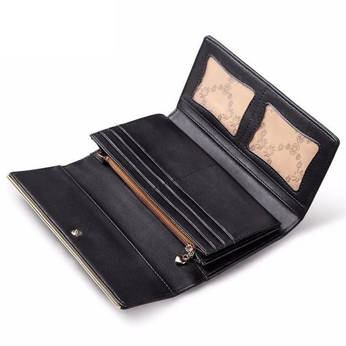 BANYANU BYN-1611 Second-layer Cowhide Women Long Wallet Tri-fold Clutch Purse - Black - 6