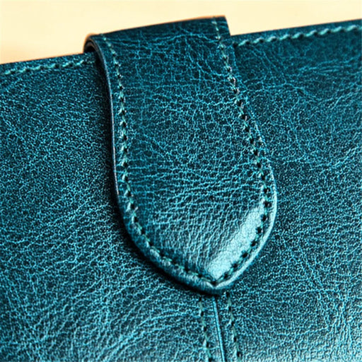 BANYANU BYN-8122 Waxed Cowhide Short Wallet Zipper Pocket Women Purse - Peacock Blue - 2