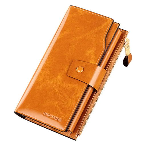 BANYANU BYN-8199 RFID Blocking Women Long Wallet Waxed Cowhide Clutch Bag - Brown - 1