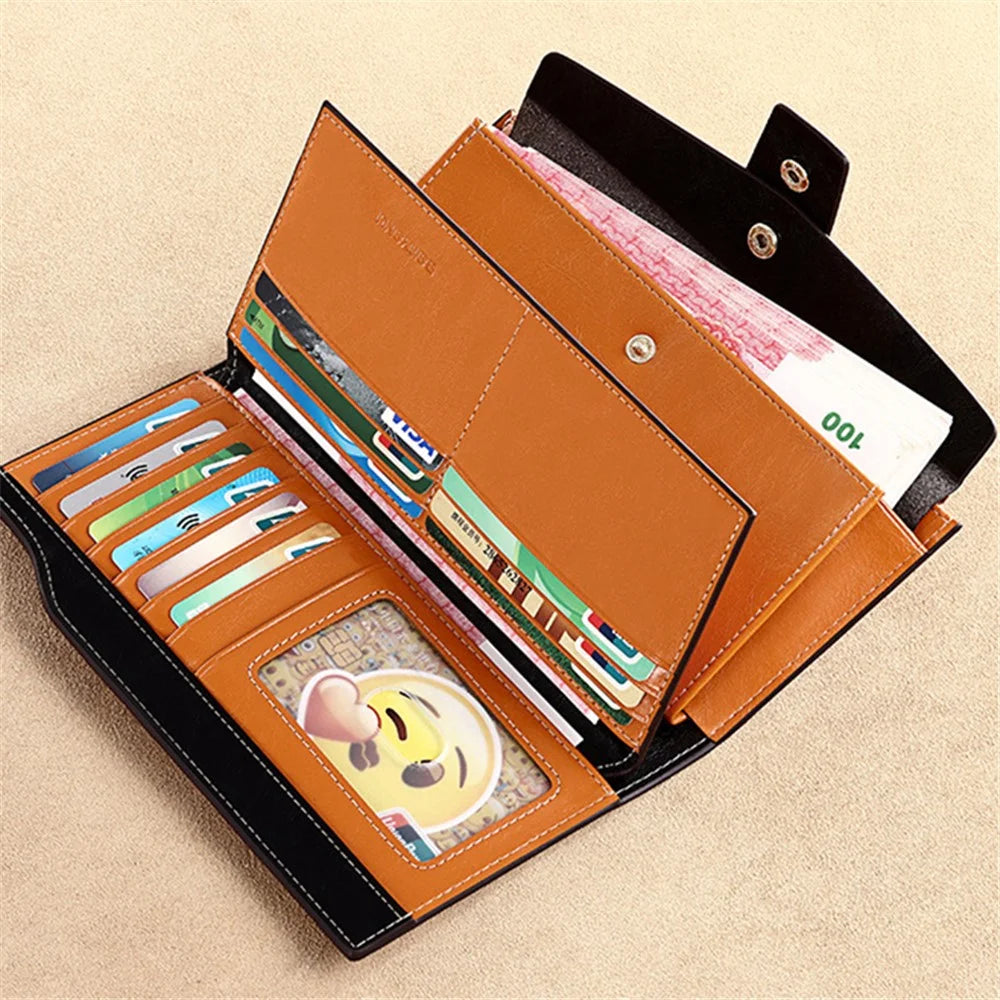 BANYANU BYN-8199 RFID Blocking Women Long Wallet Waxed Cowhide Clutch Bag - Brown - 2