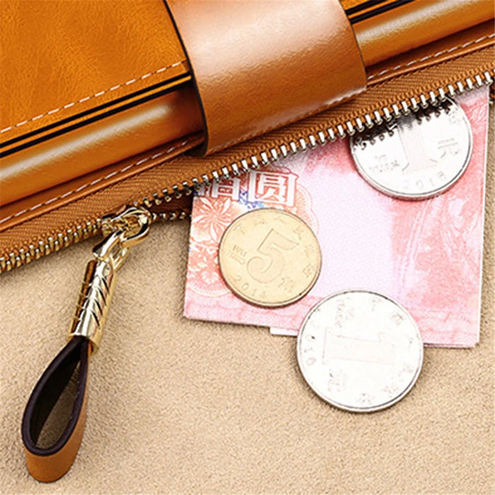 BANYANU BYN-8199 RFID Blocking Women Long Wallet Waxed Cowhide Clutch Bag - Brown - 4