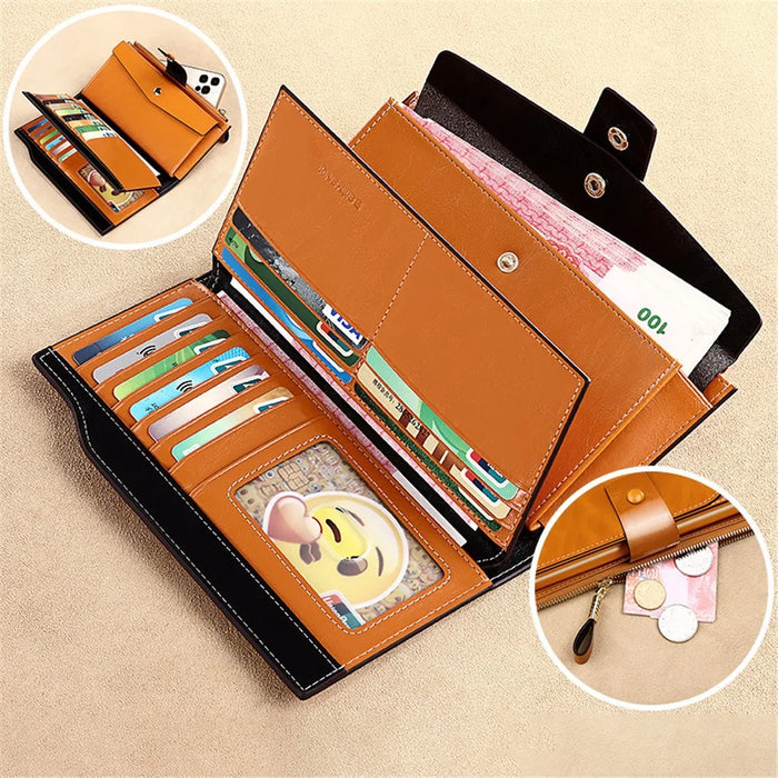 BANYANU BYN-8199 RFID Blocking Women Long Wallet Waxed Cowhide Clutch Bag - Brown - 5