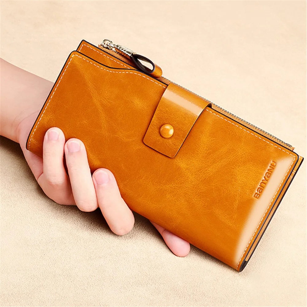 BANYANU BYN-8199 RFID Blocking Women Long Wallet Waxed Cowhide Clutch Bag - Brown - 7
