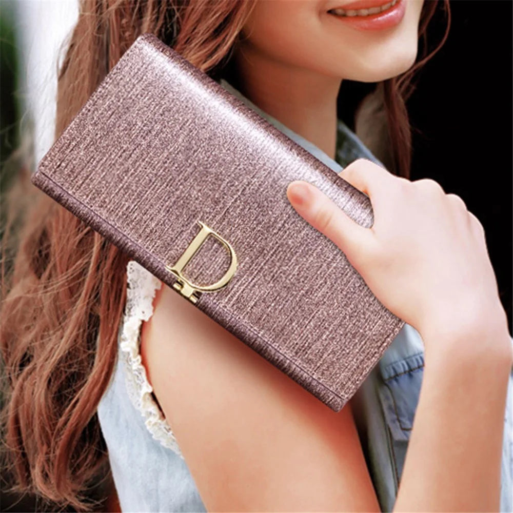 BANYANU BYN-3212 D Buckle Wallet Pearlized Cowhide Leather Women Clutch - Shimmer Pink - 4