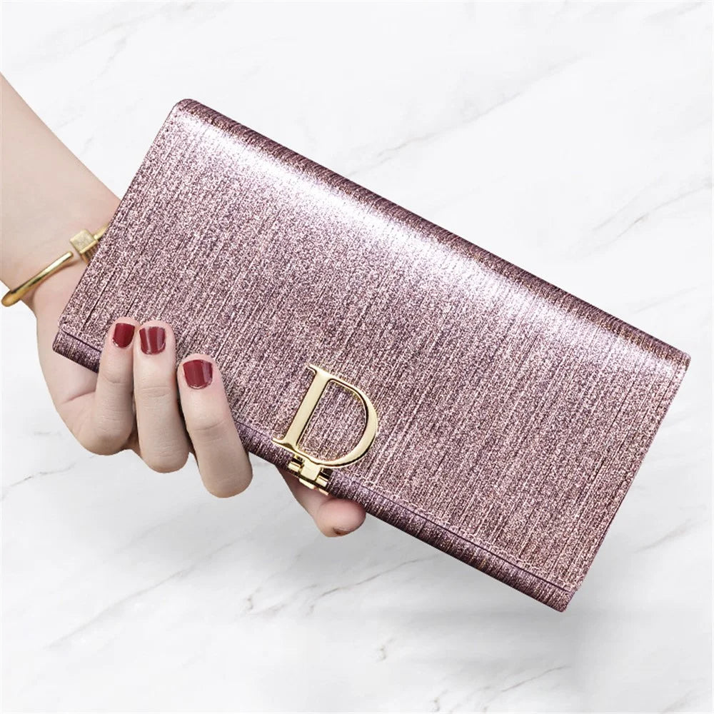 BANYANU BYN-3212 D Buckle Wallet Pearlized Cowhide Leather Women Clutch - Shimmer Pink - 7