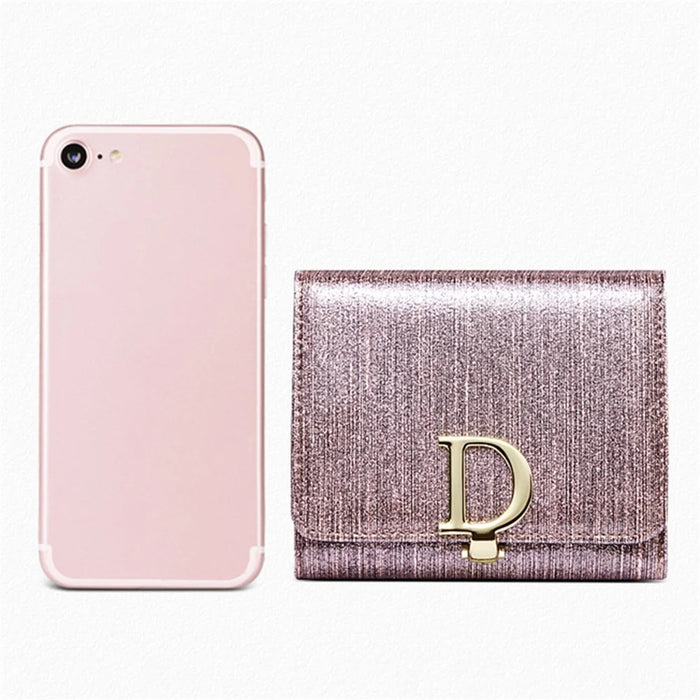 BANYANU BYN-3206 D Buckle Pearlized Cowhide Leather Women Tri-fold Wallet - Shimmer Pink - 3