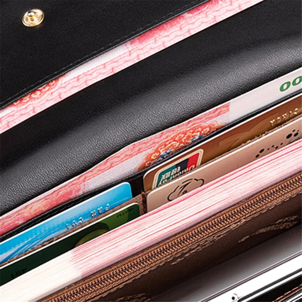 BANYANU BYN-1655 Second-layer Cowhide Women Wallet Cross Texture Long Purse - Black - 3
