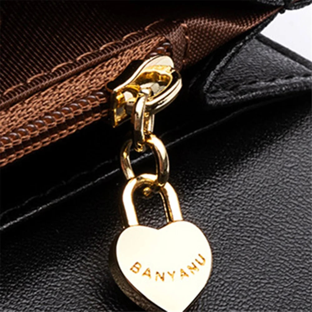 BANYANU BYN-1655 Second-layer Cowhide Women Wallet Cross Texture Long Purse - Black - 4
