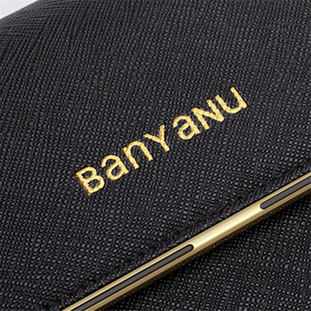 BANYANU BYN-1655 Second-layer Cowhide Women Wallet Cross Texture Long Purse - Black - 5