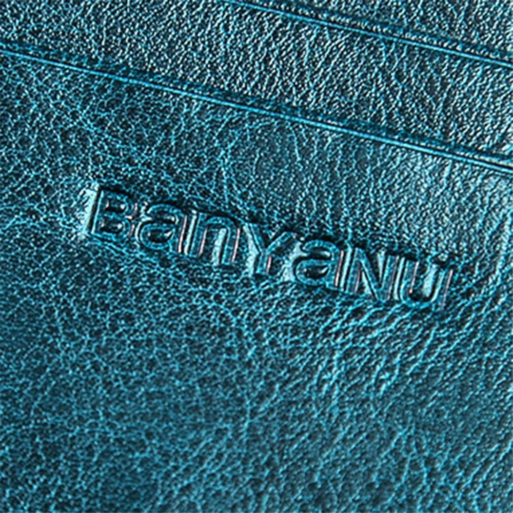 BANYANU BYN-8133 Retro Women Long Wallet Waxed Cowhide Large Capacity Purse - Peacock Blue - 5
