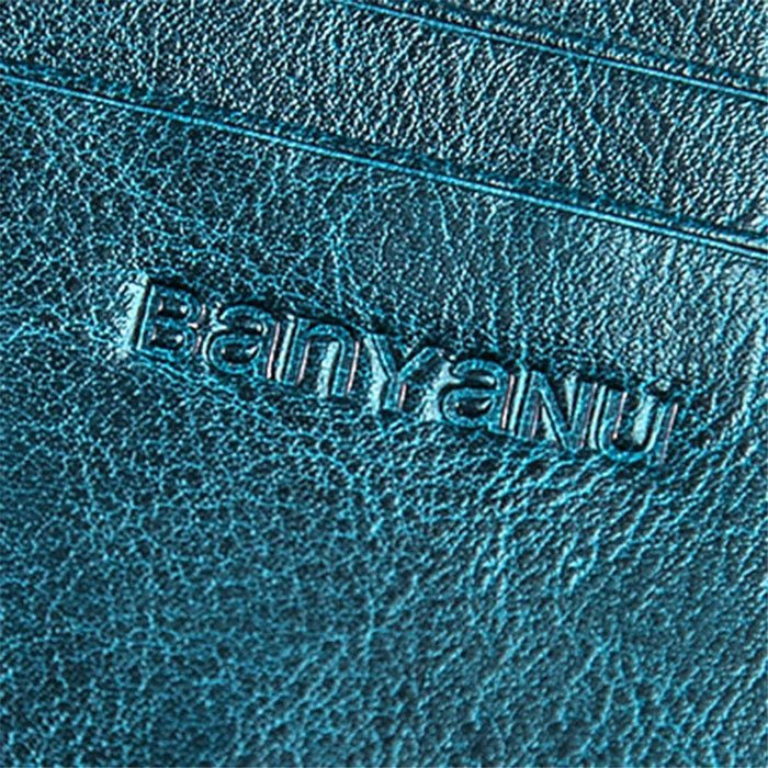 BANYANU BYN-8133 Retro Women Long Wallet Waxed Cowhide Large Capacity Purse - Peacock Blue - 5
