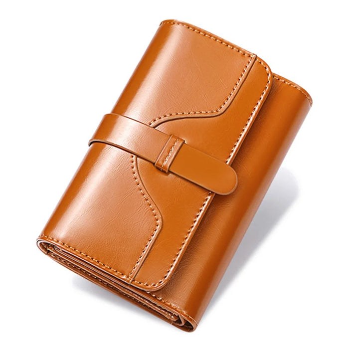 BANYANU BYN-8083 Stylish Women Wallet Pull Strap Oil Wax Cowhide Purse - Brown - 1