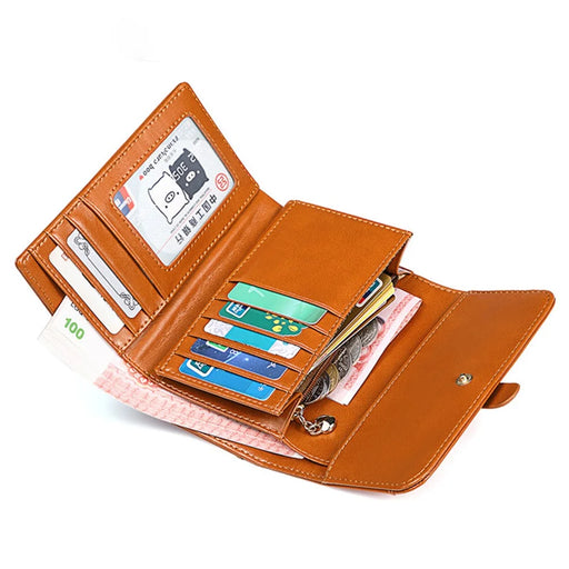 BANYANU BYN-8083 Stylish Women Wallet Pull Strap Oil Wax Cowhide Purse - Brown - 2