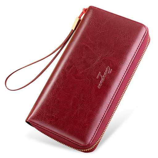 BANYANU BYN-9001 Women Long Wallet Clutch Bag Retro Cowhide Purse - Wine Red - 1