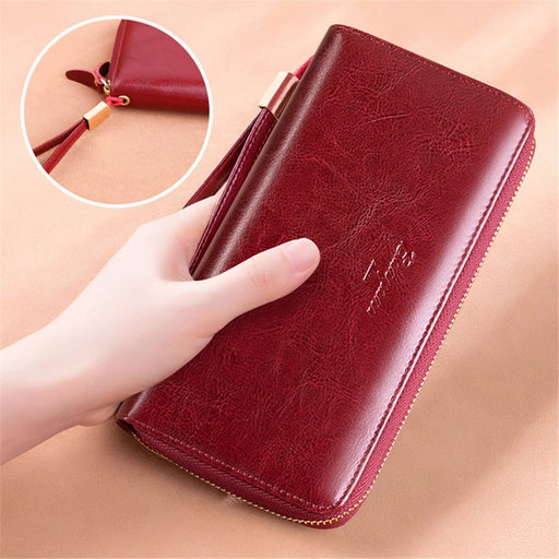 BANYANU BYN-9001 Women Long Wallet Clutch Bag Retro Cowhide Purse - Wine Red - 2