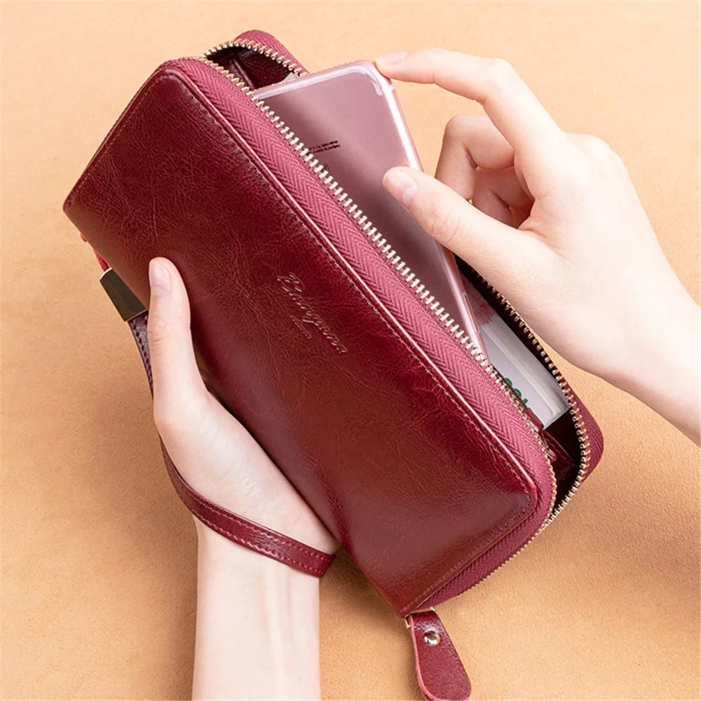 BANYANU BYN-9001 Women Long Wallet Clutch Bag Retro Cowhide Purse - Wine Red - 4