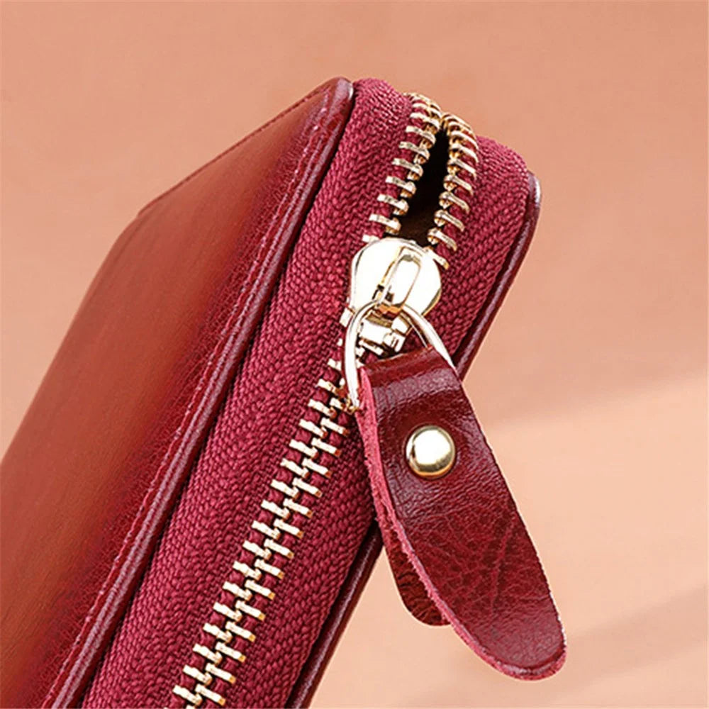 BANYANU BYN-9001 Women Long Wallet Clutch Bag Retro Cowhide Purse - Wine Red - 5
