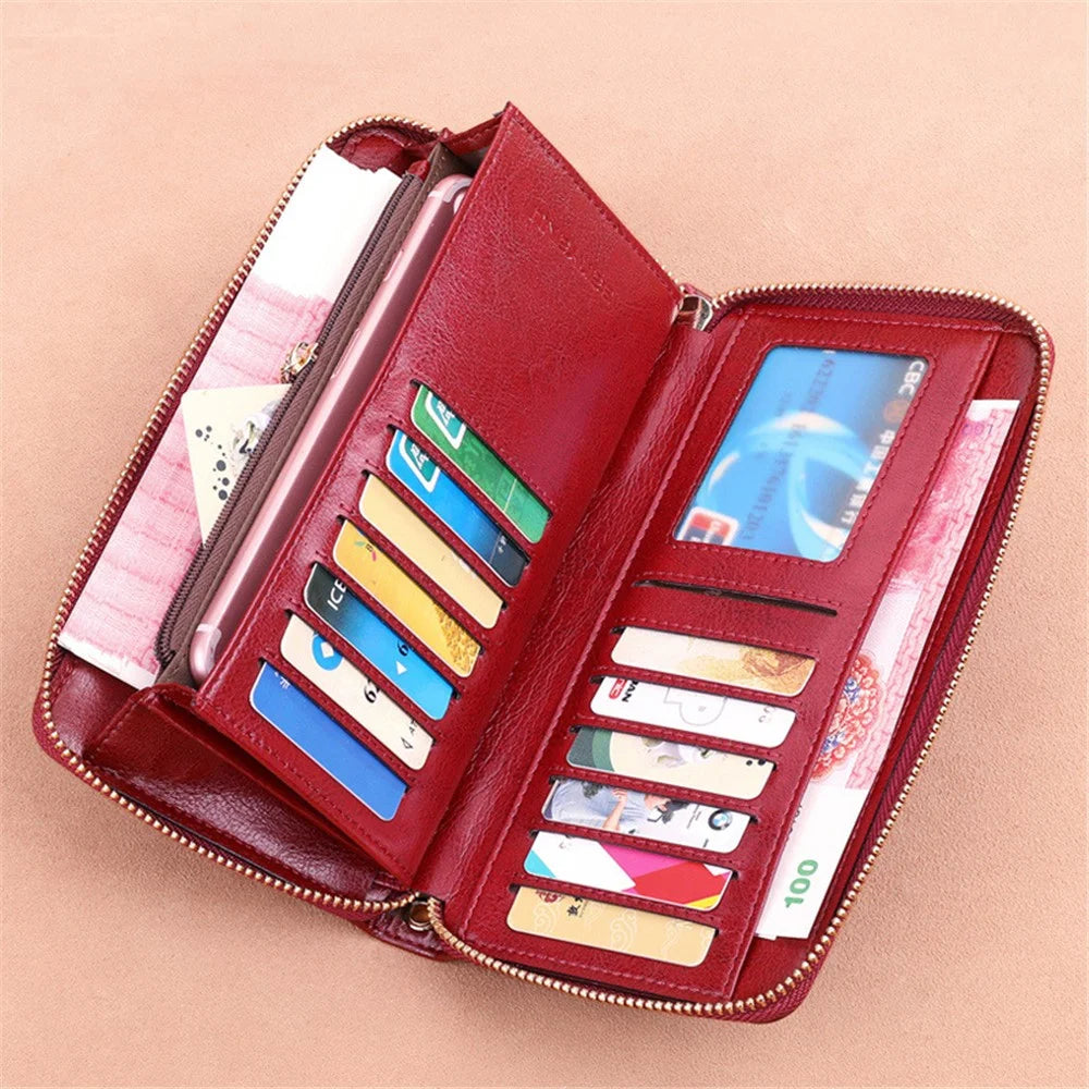 BANYANU BYN-9001 Women Long Wallet Clutch Bag Retro Cowhide Purse - Wine Red - 7