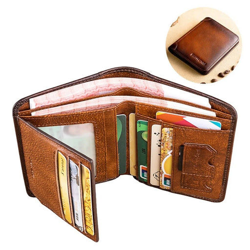 BANYANU N2011 Cowhide Men Tri-fold Short Wallet Cards Cash Holder - Brown - 1
