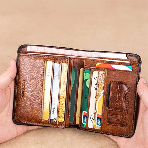 BANYANU N2011 Cowhide Men Tri-fold Short Wallet Cards Cash Holder - Brown - 2