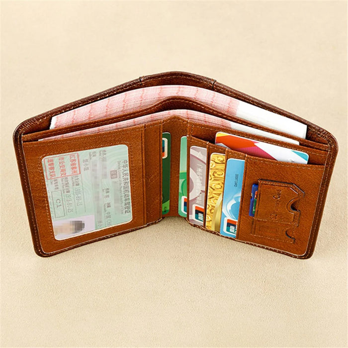 BANYANU N2011 Cowhide Men Tri-fold Short Wallet Cards Cash Holder - Brown - 3