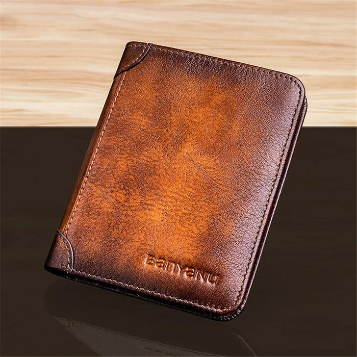 BANYANU N2011 Cowhide Men Tri-fold Short Wallet Cards Cash Holder - Brown - 7