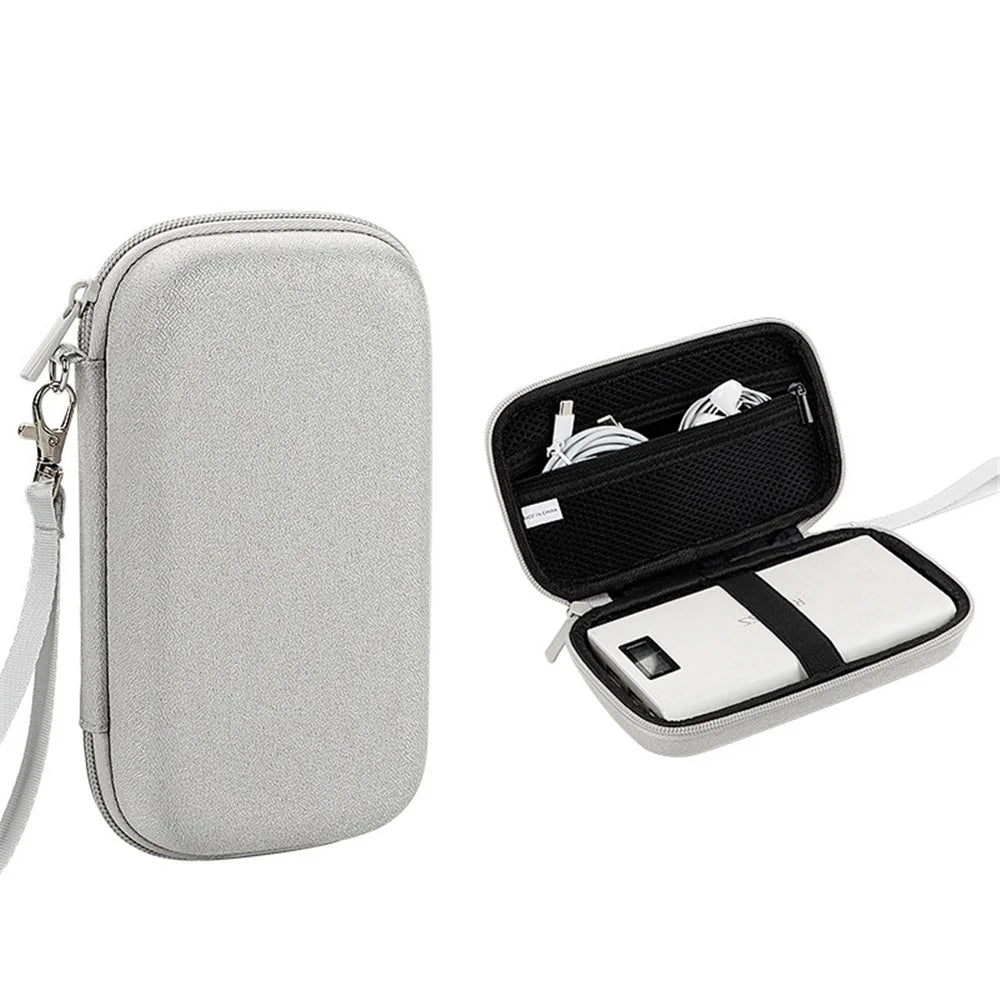Data Cable Organizer Digital Accessories Storage Bag with Lanyard, Size L - Grey - 1