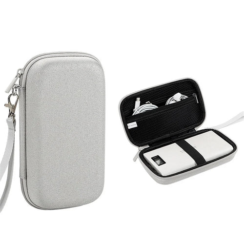 Data Cable Organizer Digital Accessories Storage Bag with Lanyard, Size L - Grey - 1