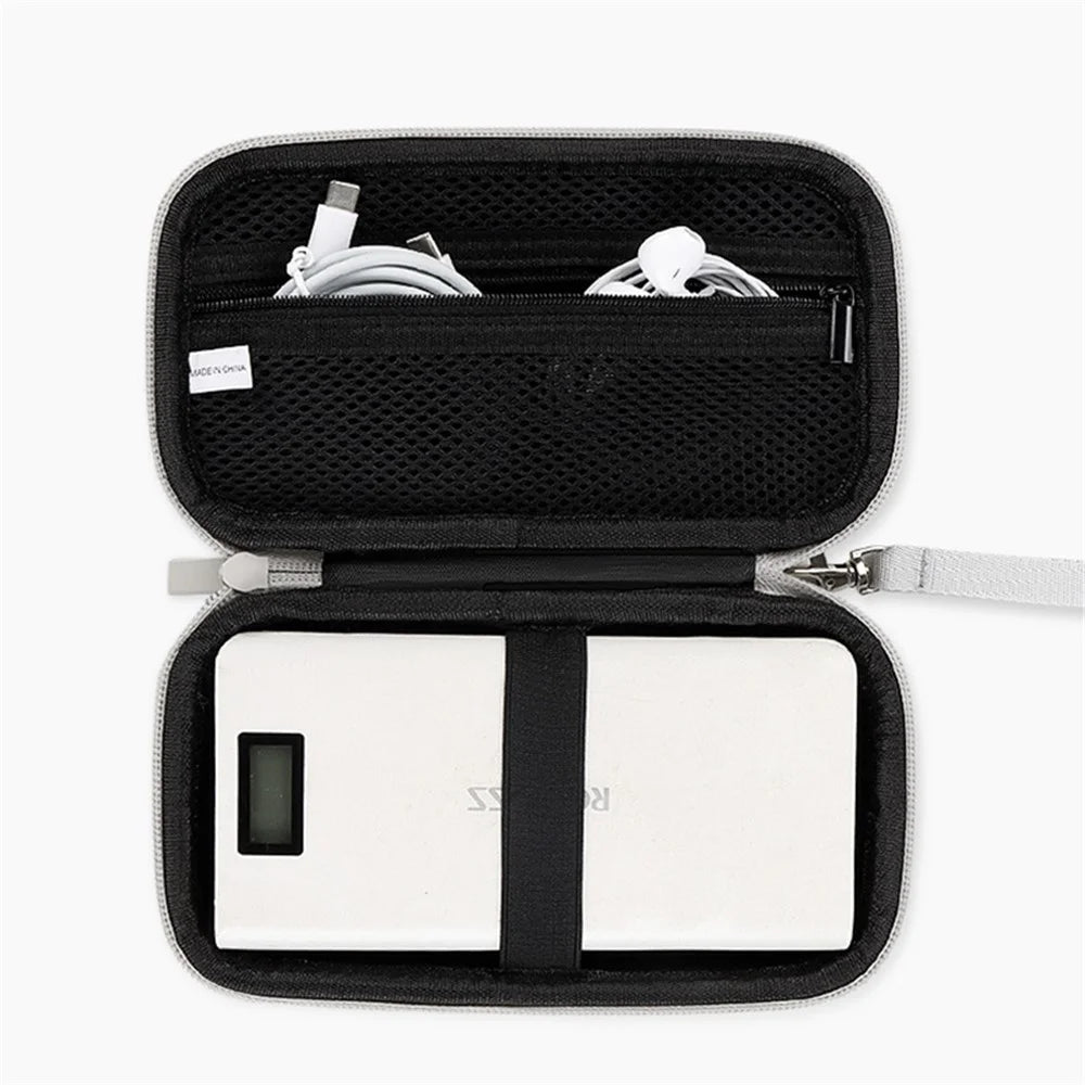 Data Cable Organizer Digital Accessories Storage Bag with Lanyard, Size L - Grey - 4