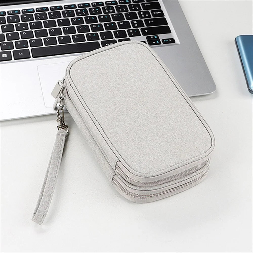 Dual Layer Cable Organizer Waterproof Portable Digital Storage Bag, Size M - Grey - 3