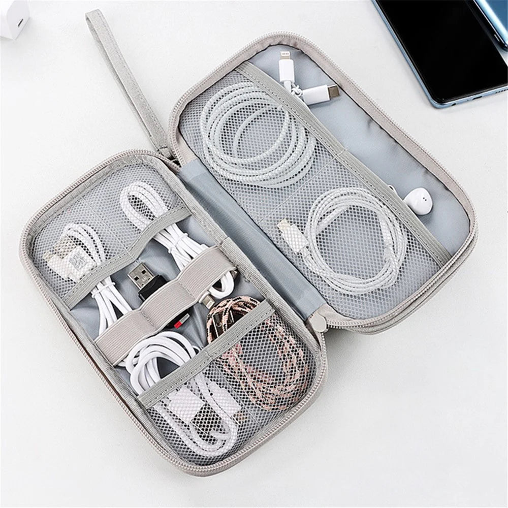 Dual Layer Cable Organizer Waterproof Portable Digital Storage Bag, Size M - Grey - 4
