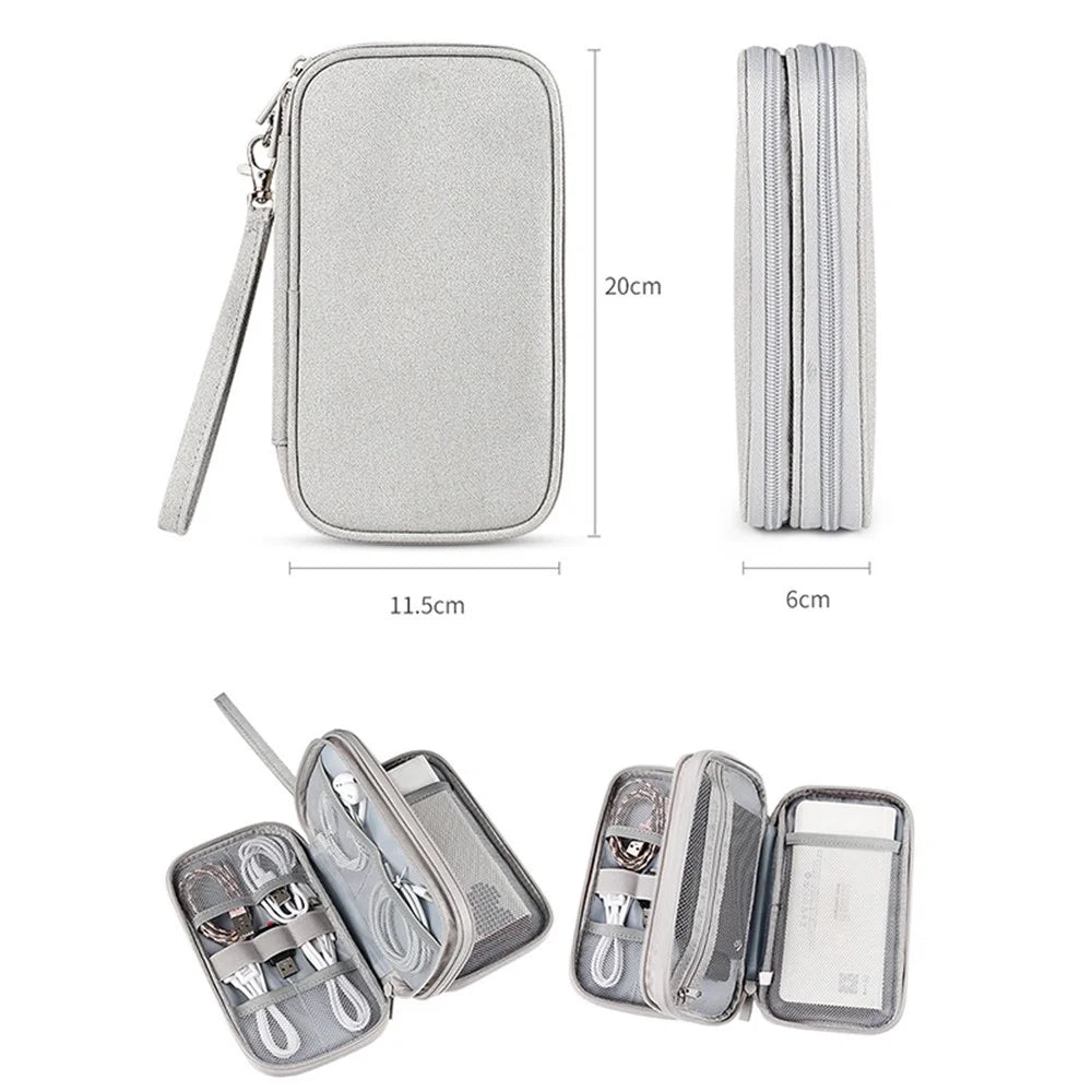 Dual Layer Cable Organizer Waterproof Portable Digital Storage Bag, Size M - Grey - 5