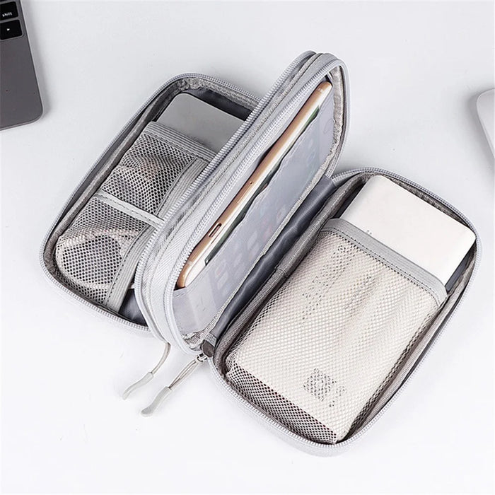 Size S (19x11x5.5cm) Electronics Accessories Bag Travel Organiser Bag for USB Cable SD Card Charger - Grey - 3
