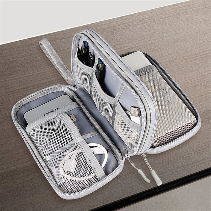 Size S (19x11x5.5cm) Electronics Accessories Bag Travel Organiser Bag for USB Cable SD Card Charger - Grey - 4