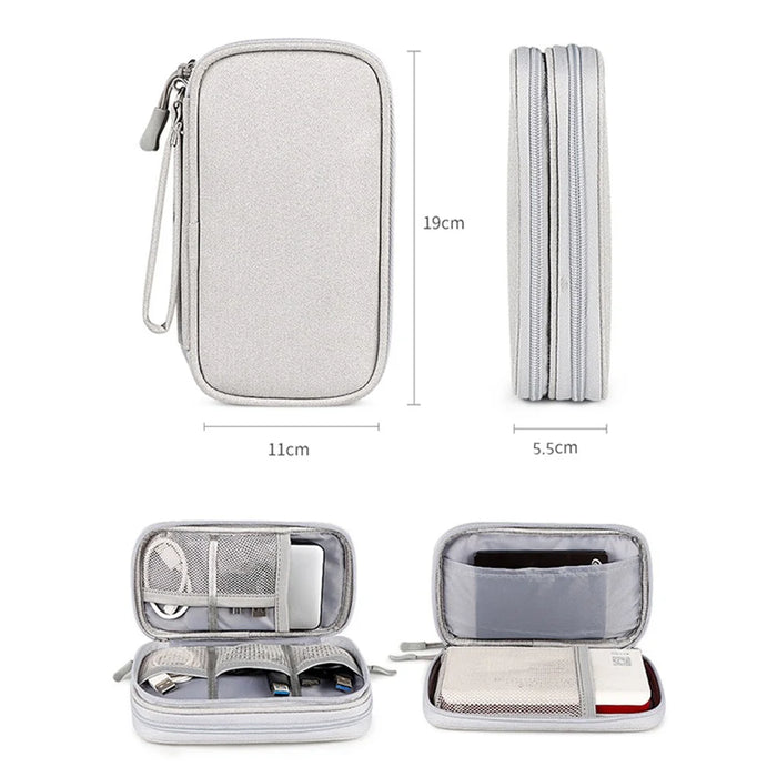 Size S (19x11x5.5cm) Electronics Accessories Bag Travel Organiser Bag for USB Cable SD Card Charger - Grey - 6