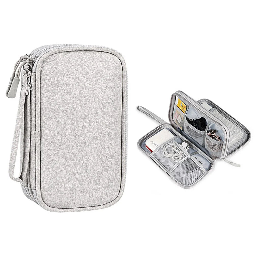 Size L (21x12.5x6cm) Electronics Organizer Bag Multi-Layer Storage Bag for Cable Charger Adapter - Grey - 1