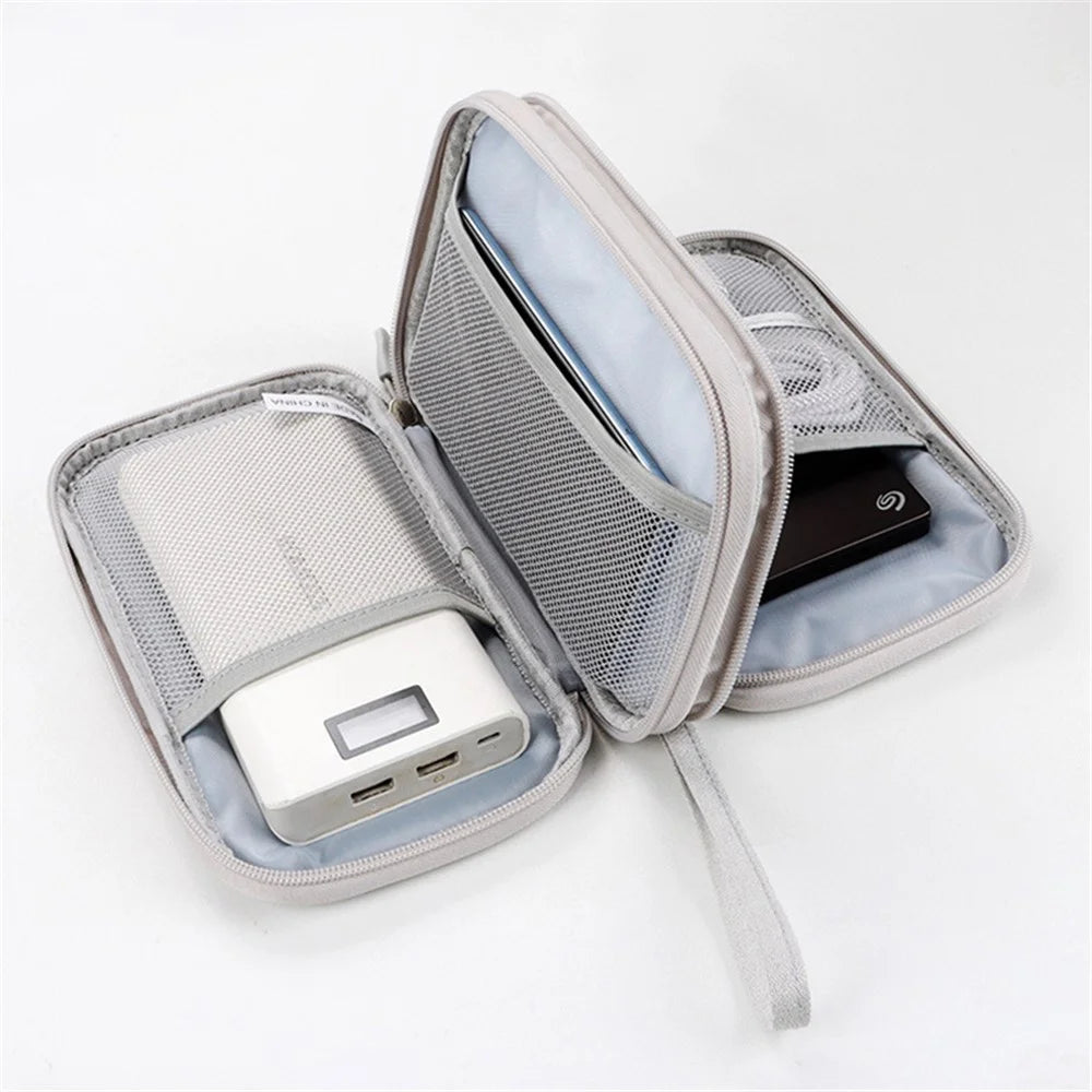 Size L (21x12.5x6cm) Electronics Organizer Bag Multi-Layer Storage Bag for Cable Charger Adapter - Grey - 3