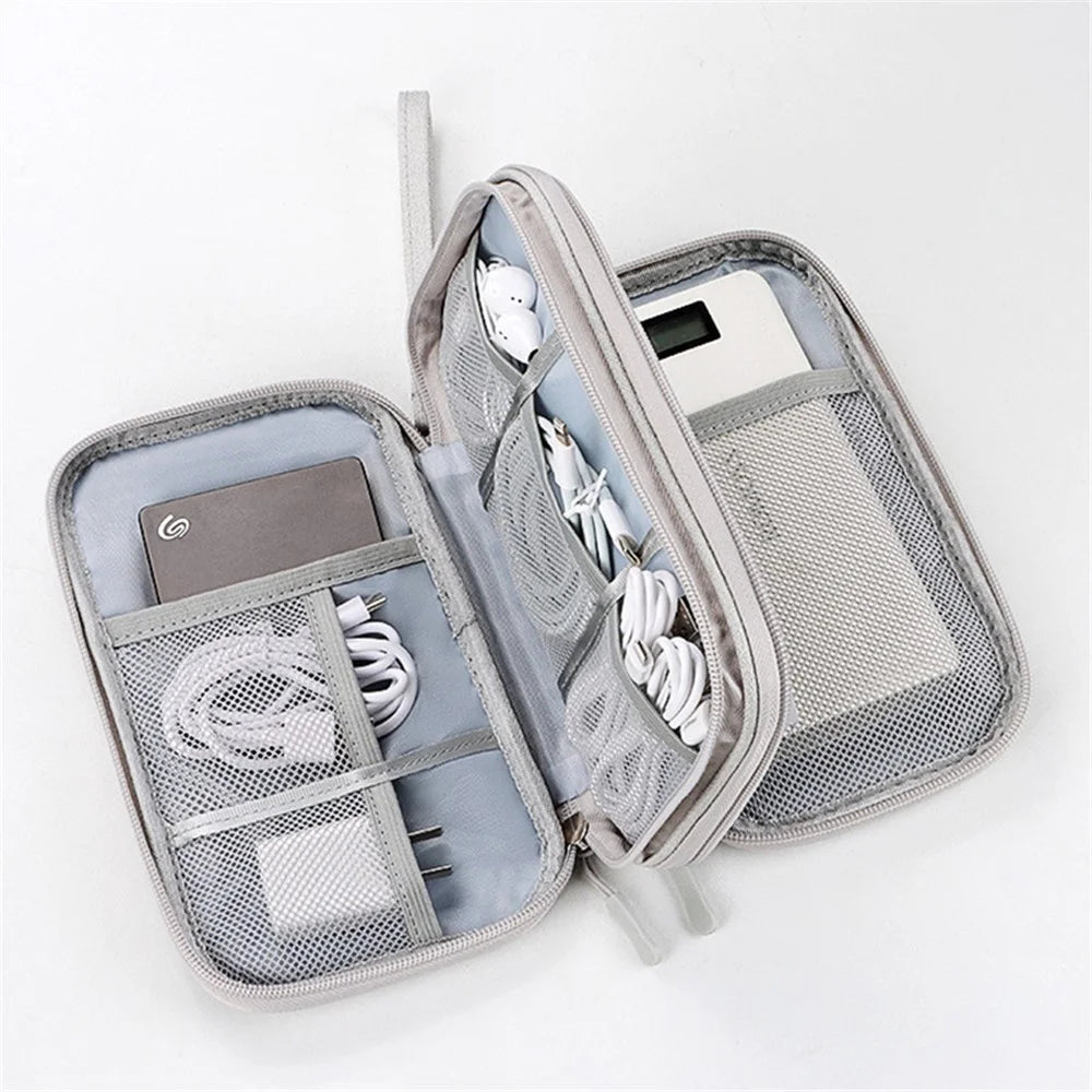 Size L (21x12.5x6cm) Electronics Organizer Bag Multi-Layer Storage Bag for Cable Charger Adapter - Grey - 4