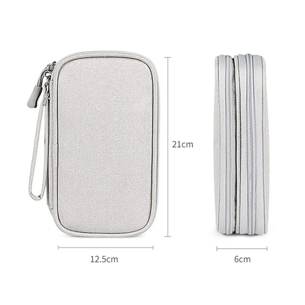 Size L (21x12.5x6cm) Electronics Organizer Bag Multi-Layer Storage Bag for Cable Charger Adapter - Grey - 7