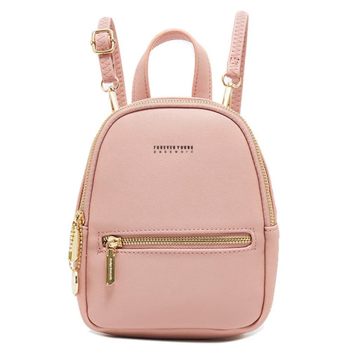 FOREVER YOUNG PL931-5 PU Leather Backpack Women Casual Dual Shoulder Bag - Pink - 1