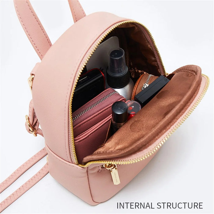 FOREVER YOUNG PL931-5 PU Leather Backpack Women Casual Dual Shoulder Bag - Pink - 3