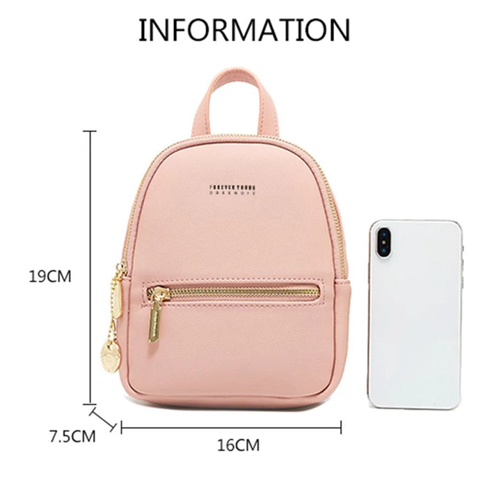 FOREVER YOUNG PL931-5 PU Leather Backpack Women Casual Dual Shoulder Bag - Pink - 4