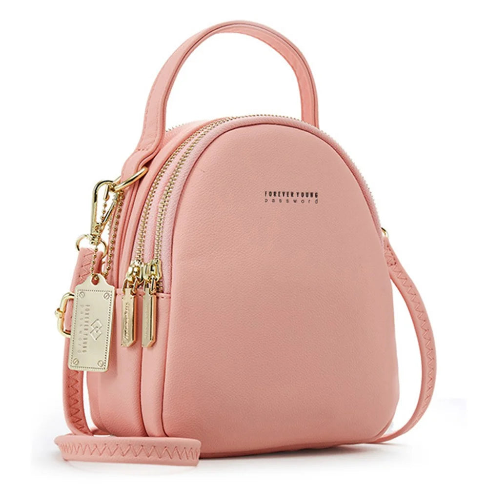 FOREVER YOUNG PL931-8 Women PU Leather Backpack Casual Small Dual Shoulder Bag - Pink - 1