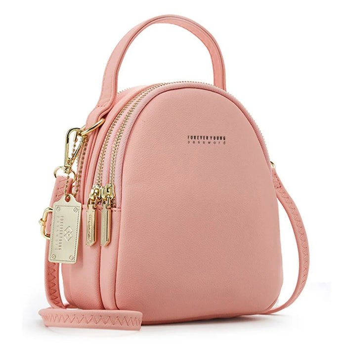 FOREVER YOUNG PL931-8 Women PU Leather Backpack Casual Small Dual Shoulder Bag - Pink - 1